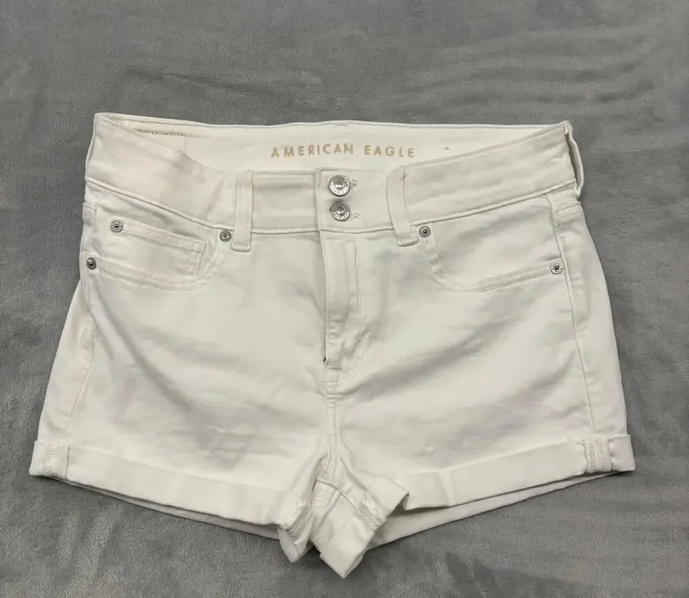 American Eagle Next Level Stretch White Cuff Shorts - Size 10